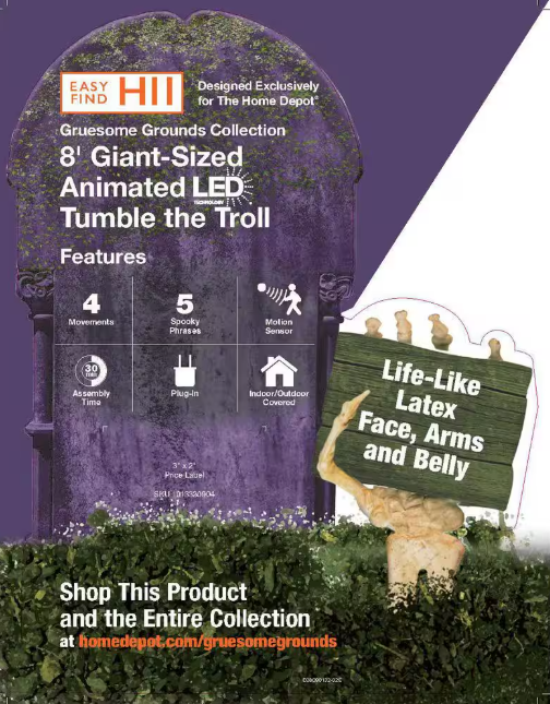8 ft. Gruesome Grounds Giant-Sized Animated LED Tumble the Troll H11